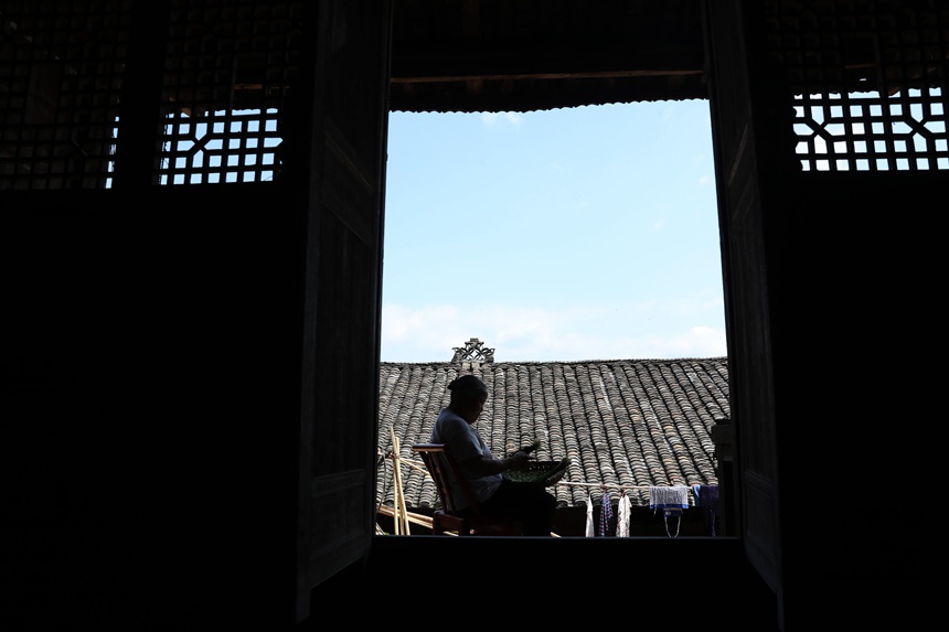 阿蓬江鎮青杠村小寨居民在分揀蔬菜。楊敏攝