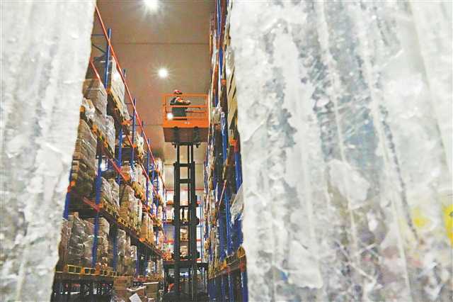 7月27日，沙坪壩區某物流公司的凍庫，工作人員正在對冷鏈食物進行理貨分揀。實習生 劉旖旎 攝\視覺重慶