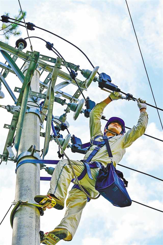 酉陽土家族苗族自治縣鐘多街道梁家堡村，國網酉陽供電公司工作人員冒著酷暑高溫巡視輸電線路，全力保障電力有序供應。通訊員 邱洪斌 攝/視覺重慶