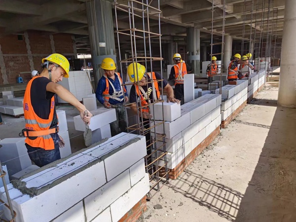 砌筑工技能比賽現場。