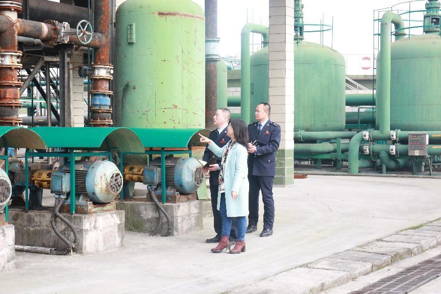 在重慶理文造紙有限公司，永川區稅務人員實地了解生產及設備改造情況，宣傳講解環保稅等相關稅收政策。簡小碧攝