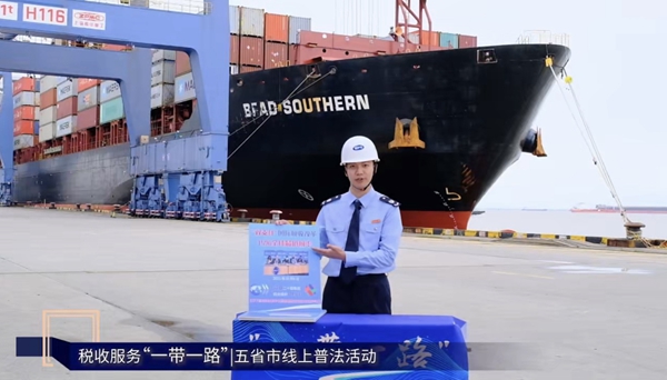 上海市松江區稅務人員介紹“雙支柱”國際稅收改革。視頻截圖