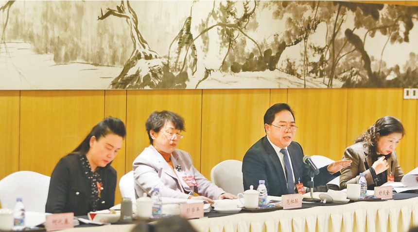 舒茂全代表（右二）就工業園區協同發展提出建議。記者 羅斌 攝/視覺重慶