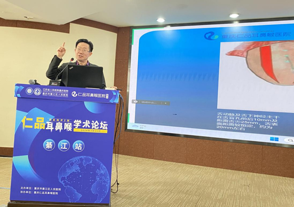 李紅正在分享課題。重慶仁品耳鼻喉醫院供圖