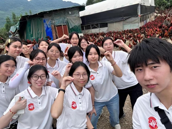 實踐團成員實地調研天臺村土雞生態養殖情況。西南政法大學供圖