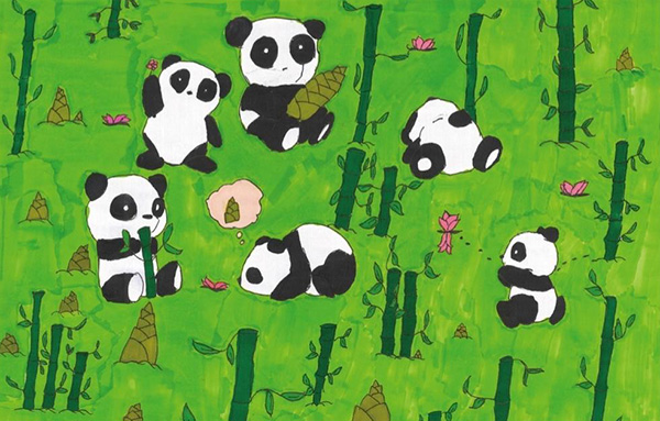 凱德希望小學的孩子們用充滿童真的畫作歡迎大熊貓“叻叻”回家。凱德集團供圖