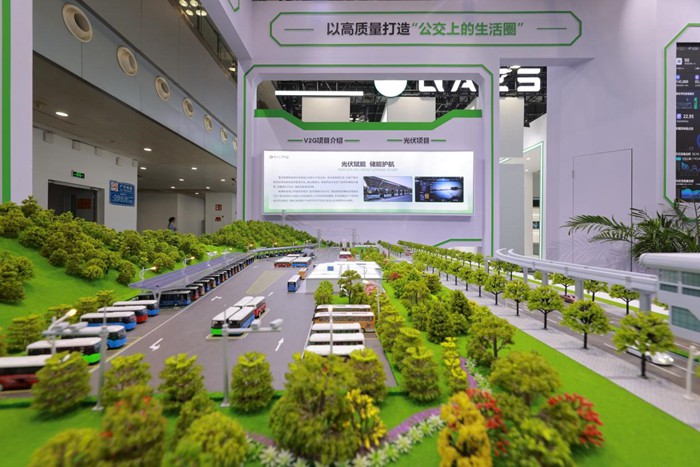 集光伏站、儲能站、電動汽車V2G充、放電站為一體的示范站沙盤模型。驛滿新能源公司供圖