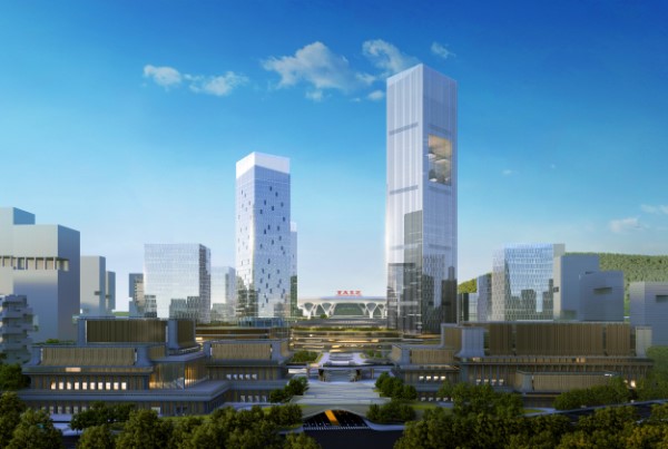 重慶東·樞紐城站前核心區效果圖。重慶交通開投樞紐集團供圖