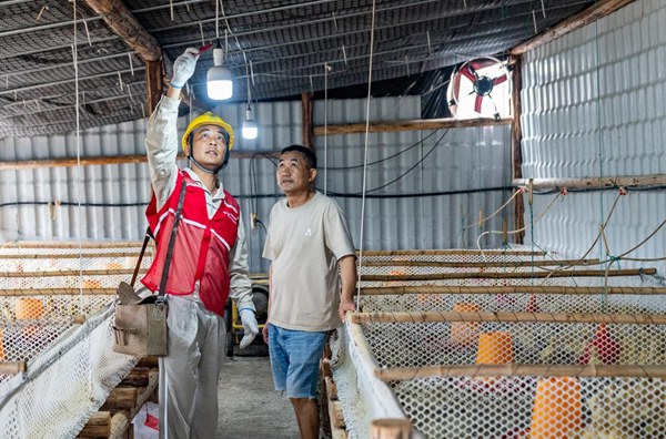 電力人員對鵝企開展安全用電檢查。國網永川供電公司供圖