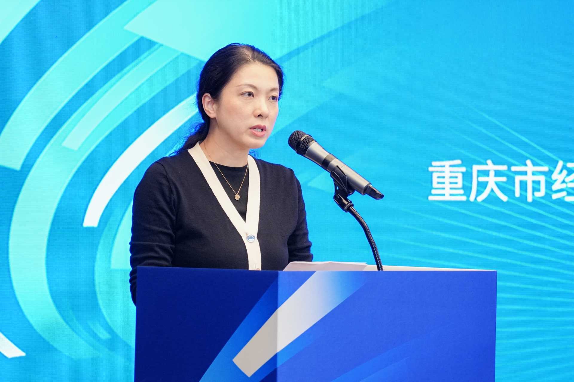 重慶市經濟信息委融資服務處副處長丁林毅致辭。重慶股份轉讓中心供圖