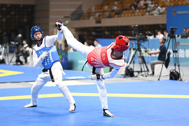 第十五屆全國運動會跆拳道項目資格賽（一）比賽現場。陜西省拳擊跆拳道運動管理中心供圖