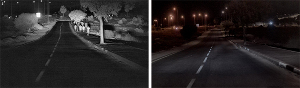 在黑暗環境中可清晰識別路兩側樹木及障礙物。中科搖櫓船供圖