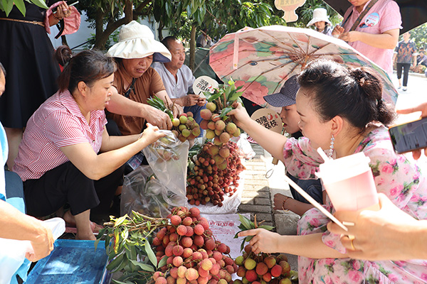 游客現場購買荔枝。涪陵區委宣傳部供圖