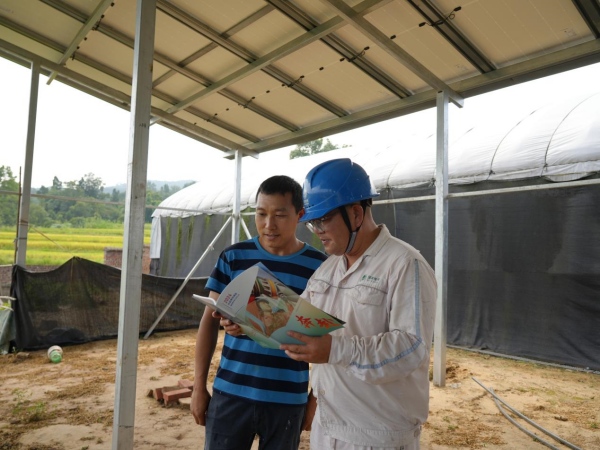 供電員工為王俊講解《社會責任報告》內容。袁巧攝