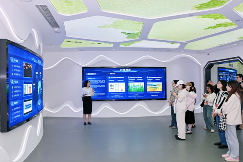 智庫咨詢部工作人員為媒體一行介紹研究院建設情況。主辦方供圖